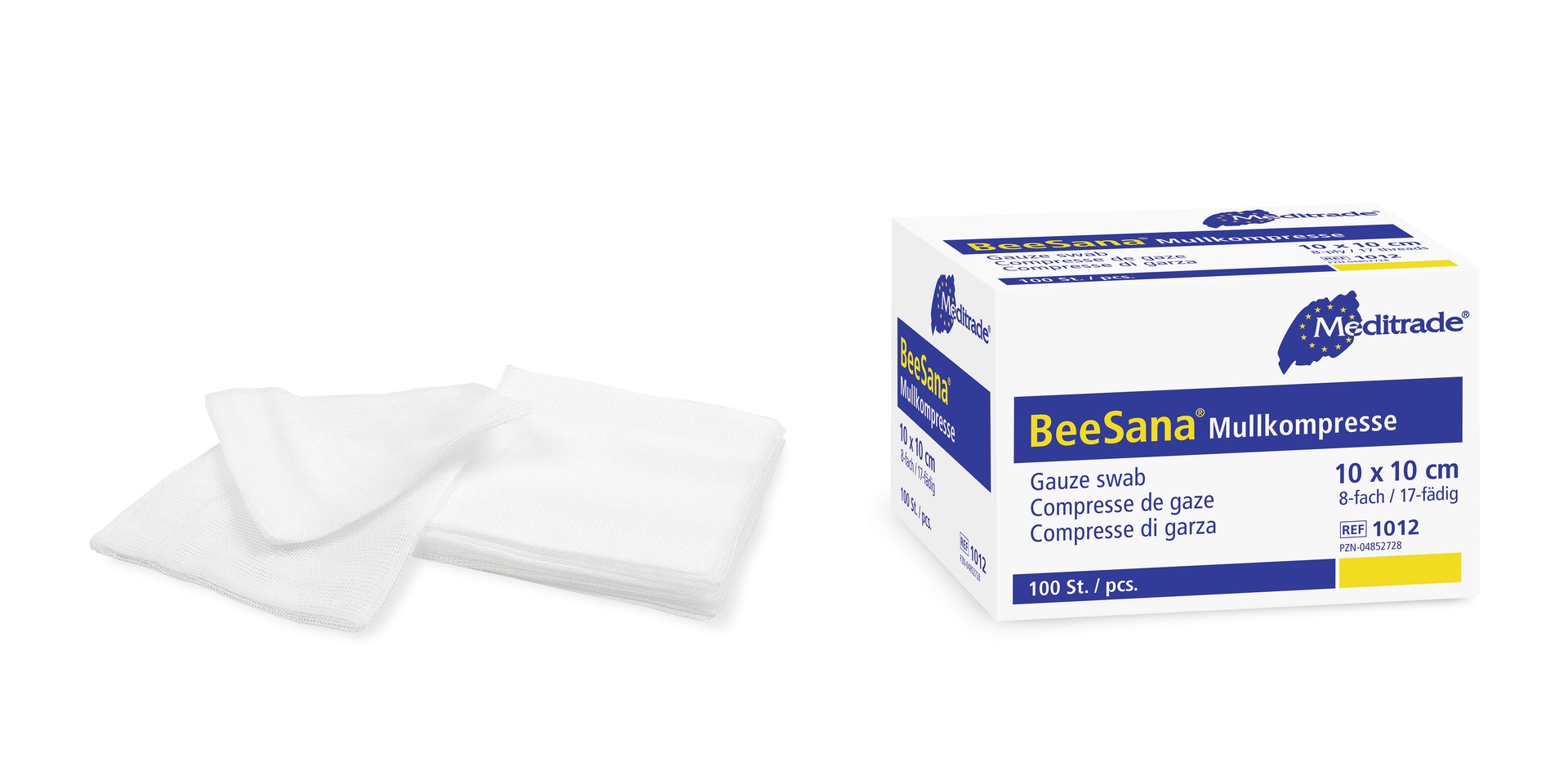 Gazekompresse/Vlieskompresse BeeSana Typ 17-fädig, unsteril, 100% Baumwolle (8-fach, 10 x 10 cm)