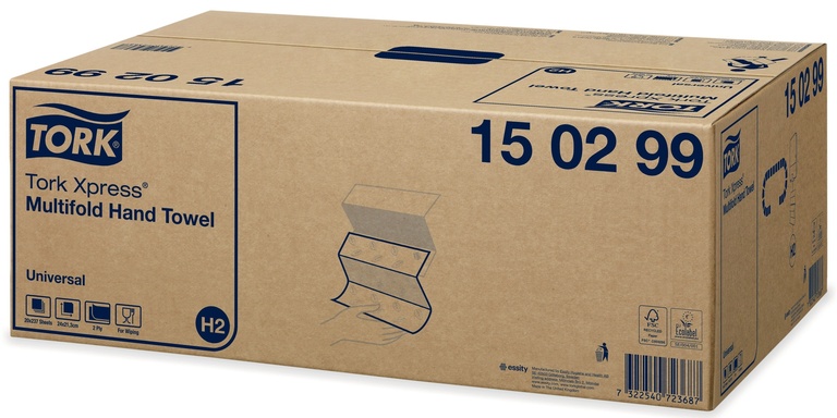Tork Xpress® Multifold Handtücher, 150299, Universal, H2, 23.4 x 21.3cm, Weiß, 2lg., 20x237 Stk.
