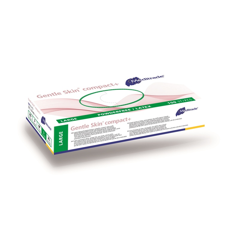 Gentle Skin® compact+, Latex Handschuh, puderfrei, weiss, Large (8-8.5), 100 Stk.