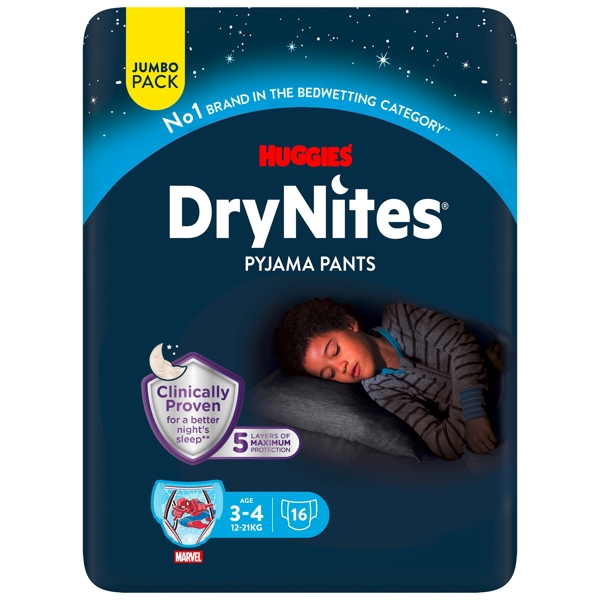Huggies DryNites Nachtwindeln, Jumbo (Boy, 3-4 Jahre, 12-21 kg)