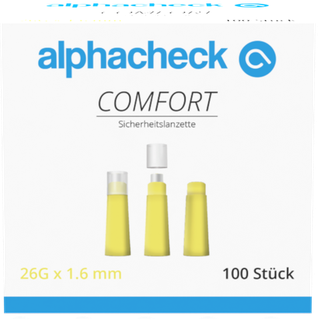 Comfort Einweg-Sicherheitslanzetten alphacheck, autom. rückziehende Nadel, 26G, 1.6 mm, steril, 100 Stk.