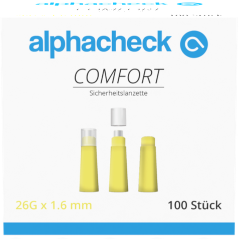 Comfort Einweg-Sicherheitslanzetten alphacheck, autom. rückziehende Nadel, 26G, 1.6 mm, steril, 100 Stk.
