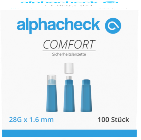 Comfort Einweg-Sicherheitslanzetten alphacheck, autom. rückziehende Nadel, 28G, 1.6 mm, steril, 100 Stk.