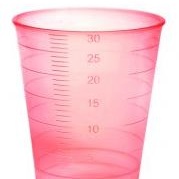 Medibecher, rot, transparent, graduiert bis 30 ml, Box à 75 Stk. 