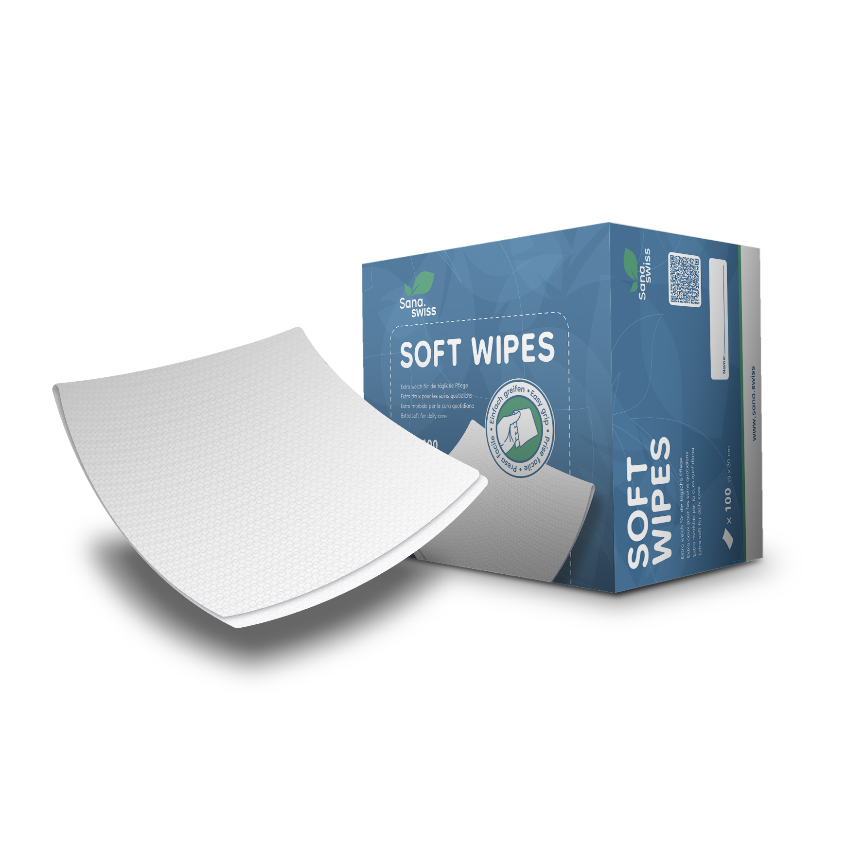 sana.swiss Soft Wipe, lingette de lavage, 19x30 cm, 100 pces en boîte distributrice en carton
