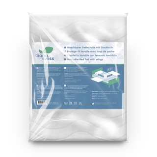 sana.swiss Bed Pad, Textile Bettschutzauflage, 85 x 90 cm + 2x45cm, waschbar mit Stecktuch/flaps